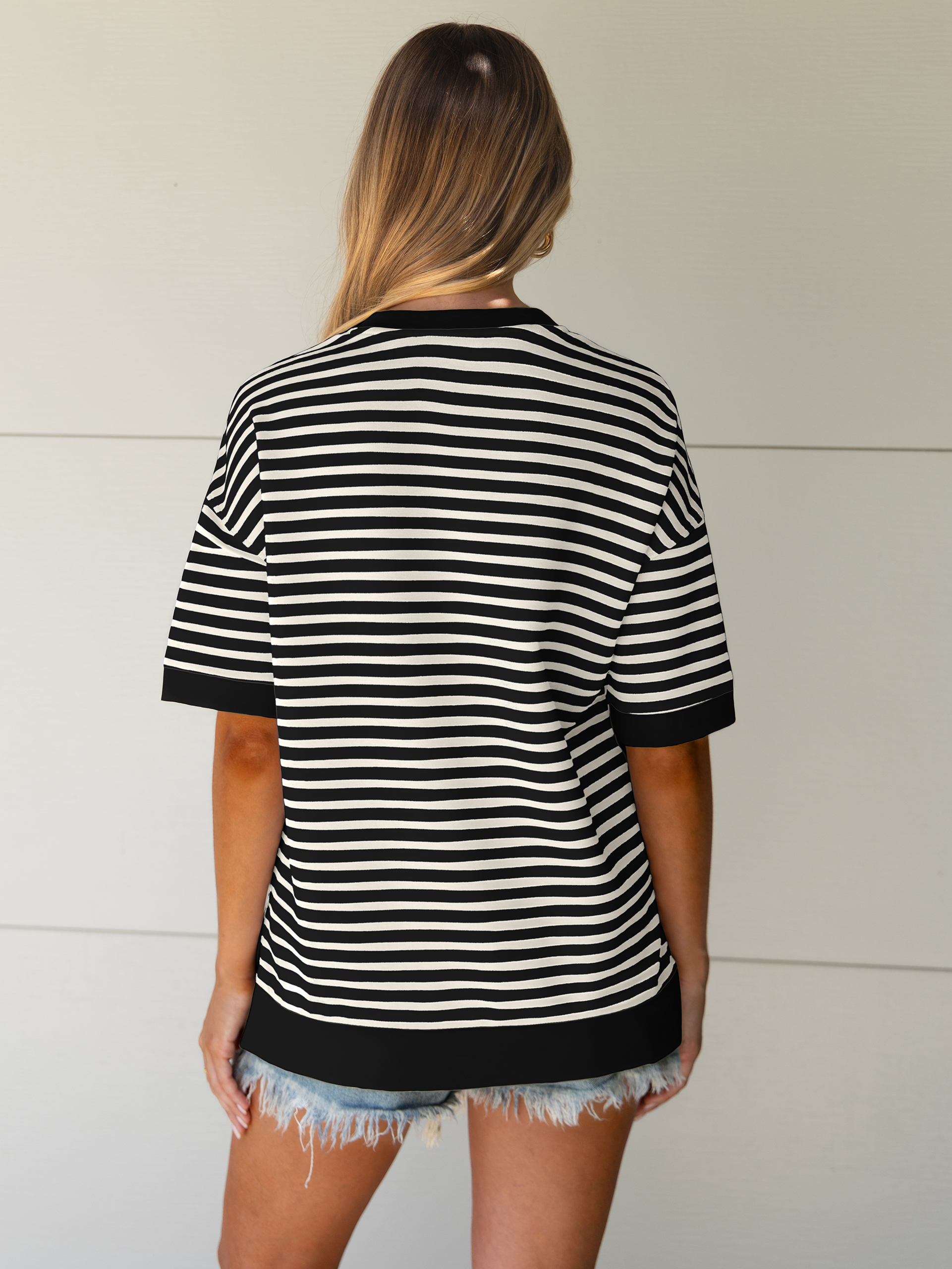 Striped Color Block Drop Shoulder Casual T-Shirt
