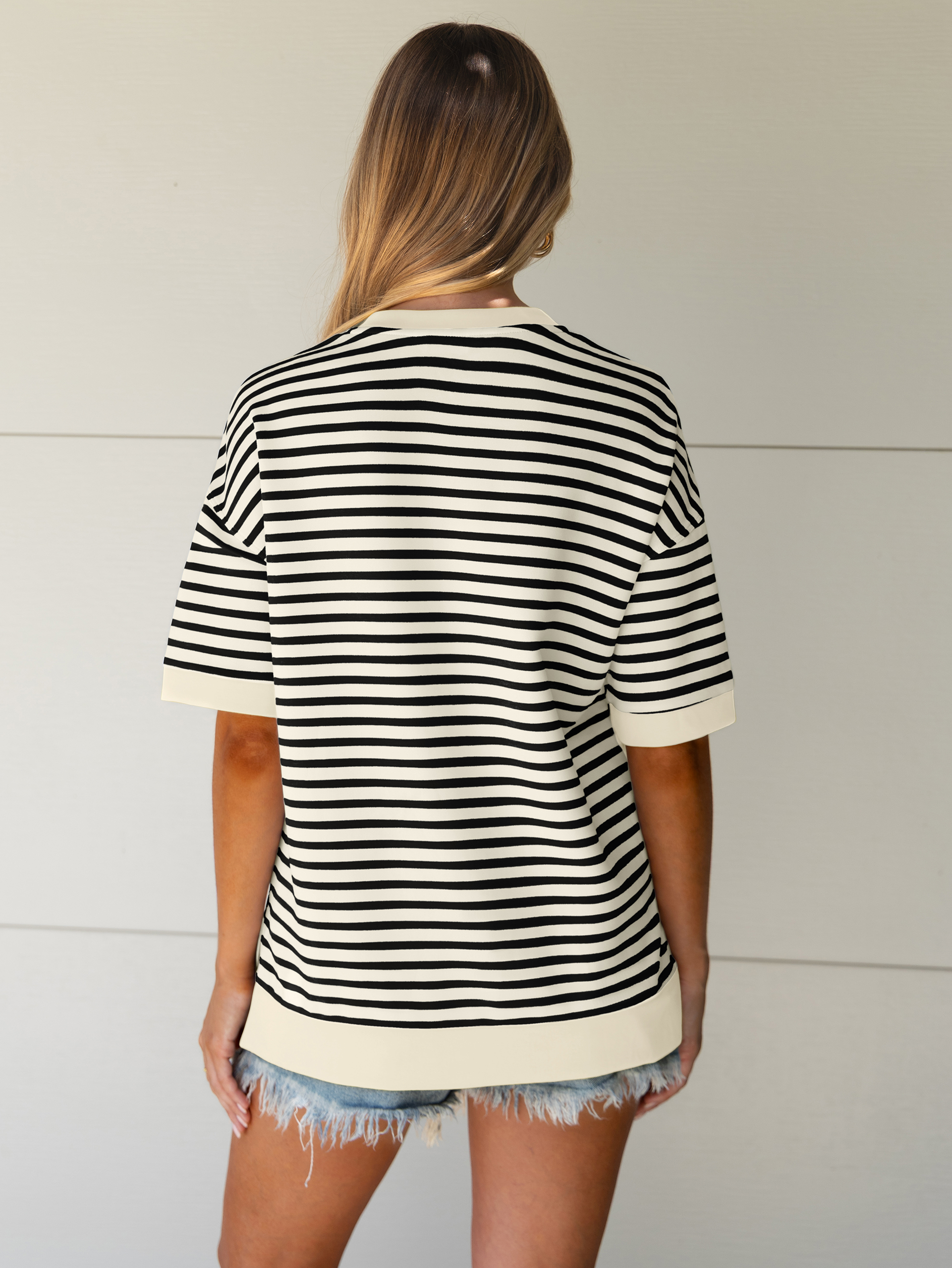 Striped Color Block Drop Shoulder Casual T-Shirt