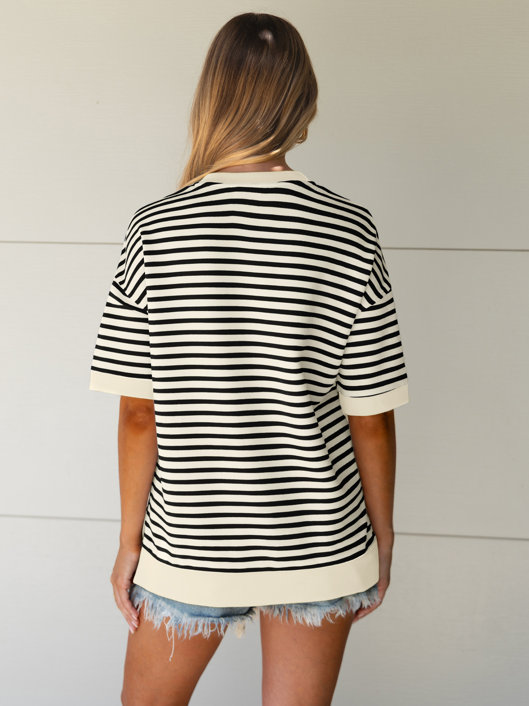 Striped Color Block Drop Shoulder Casual T-Shirt