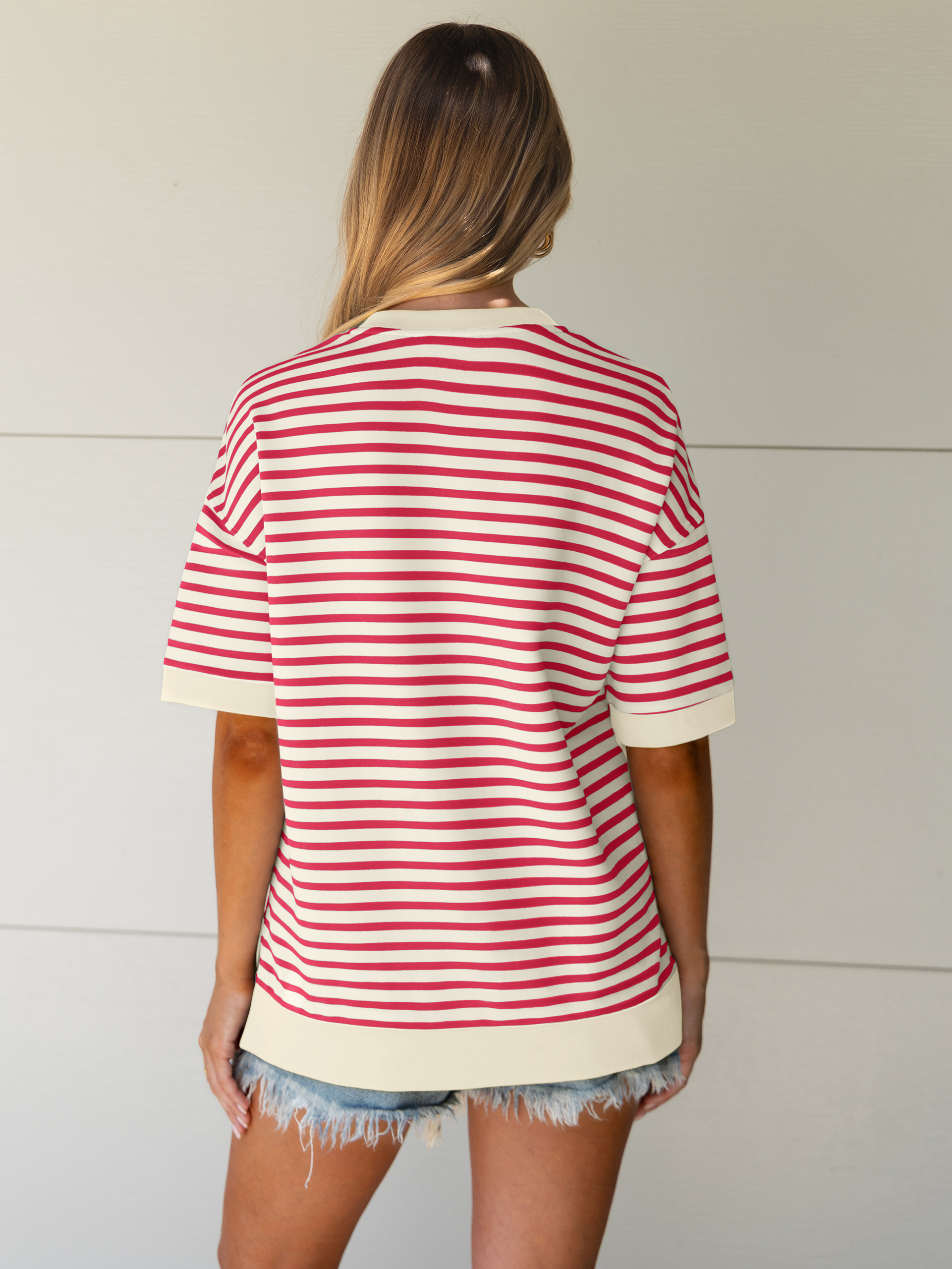 Striped Color Block Drop Shoulder Casual T-Shirt