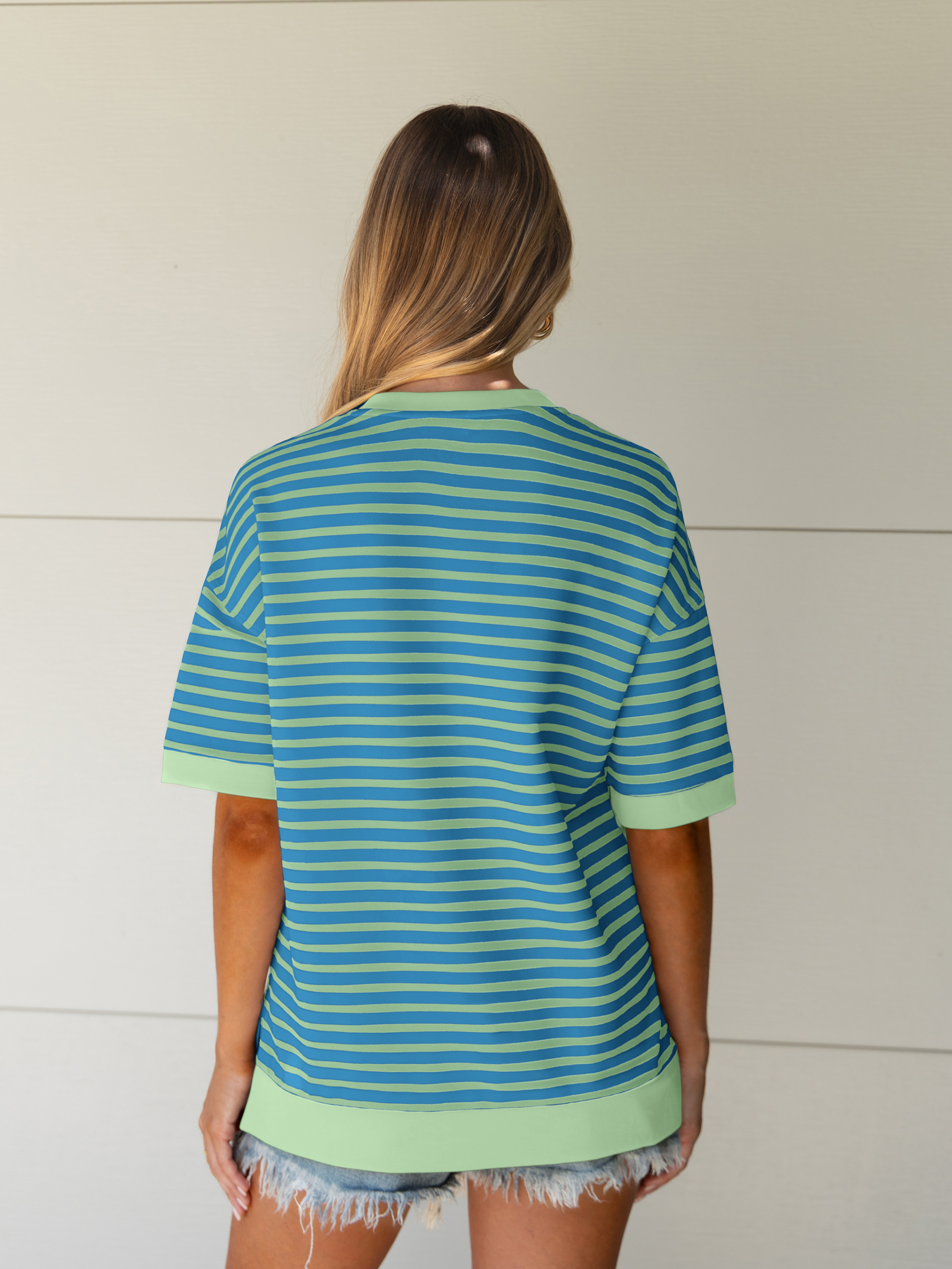 Striped Color Block Drop Shoulder Casual T-Shirt