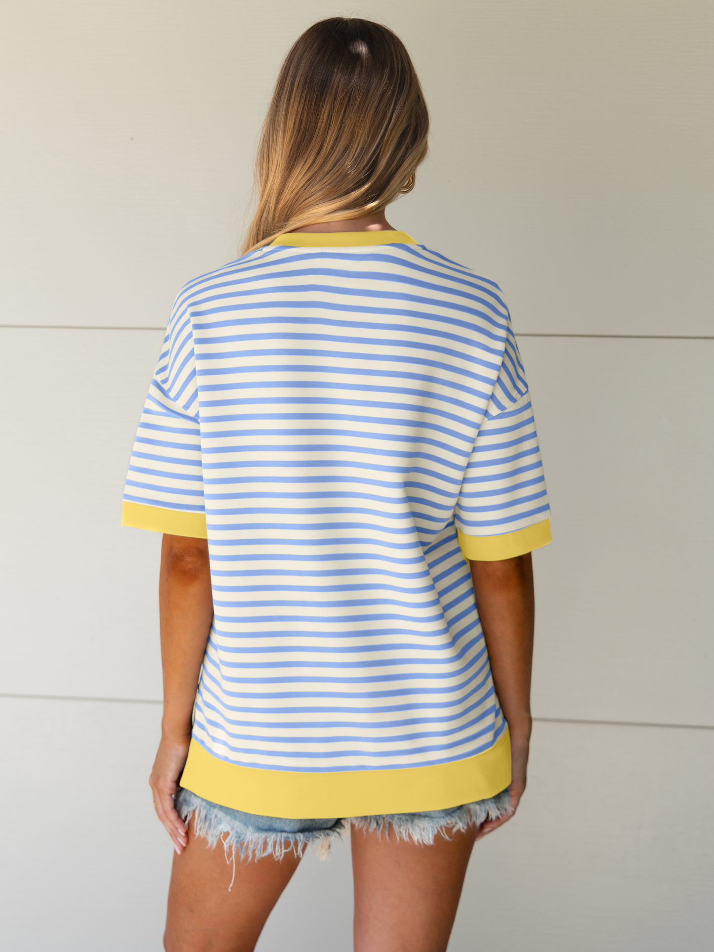 Striped Color Block Drop Shoulder Casual T-Shirt