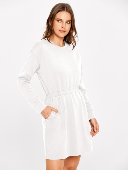 Casual Long Sleeve Mini Dress with Pockets