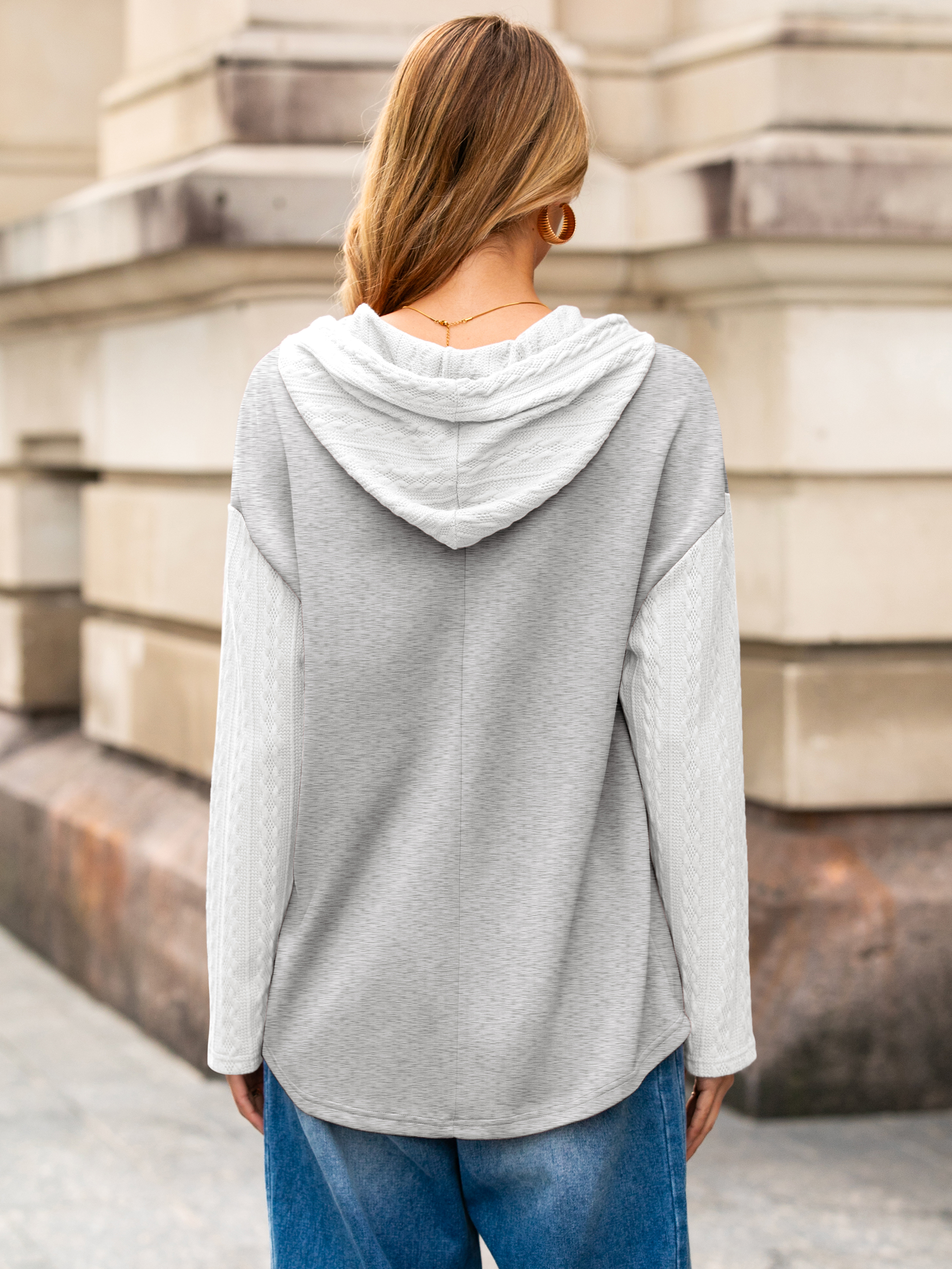 Oversized Long Sleeve Button Down Hoodies - Light Grey