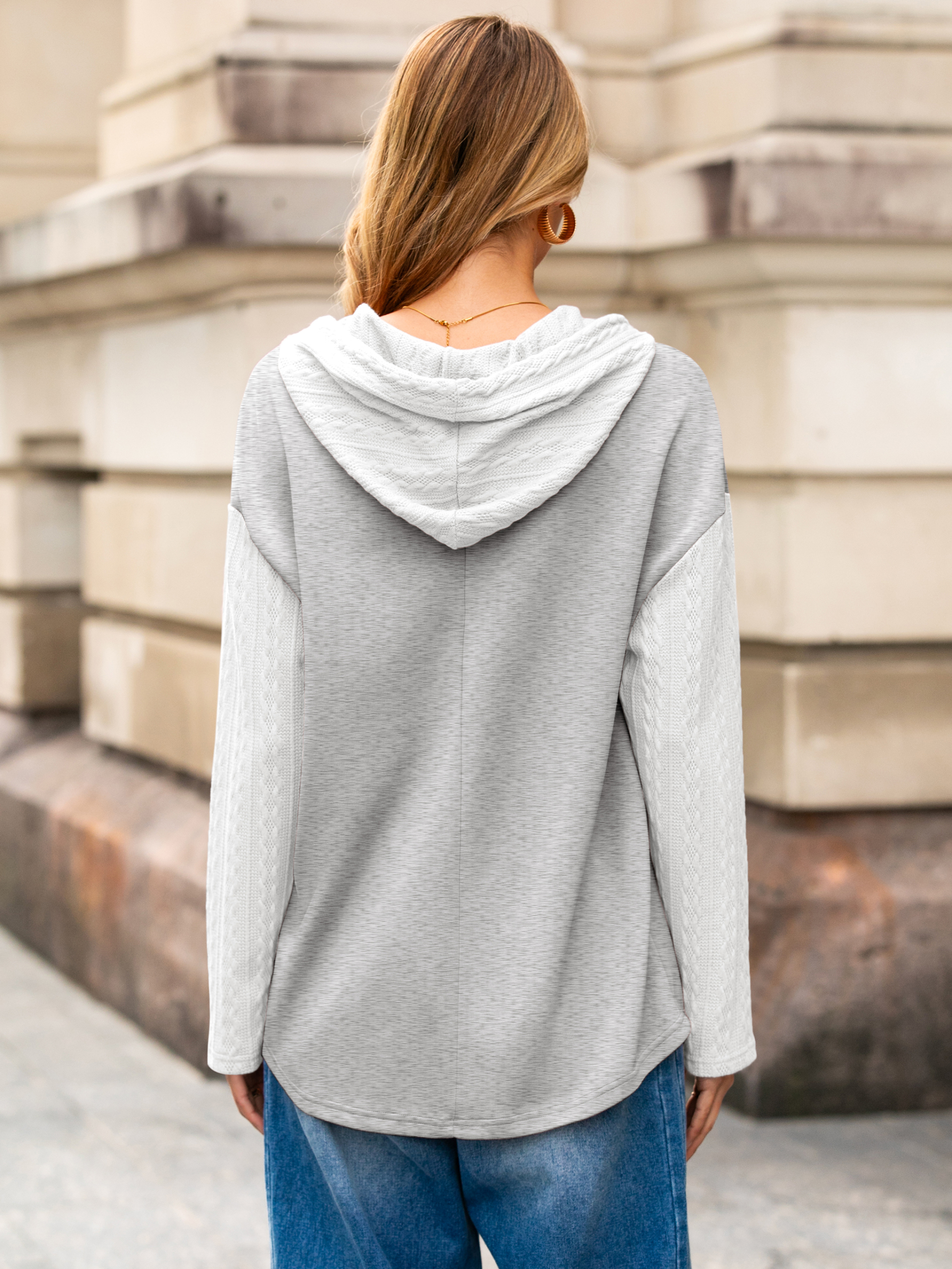Oversized Long Sleeve Button Down Hoodies - Light Grey