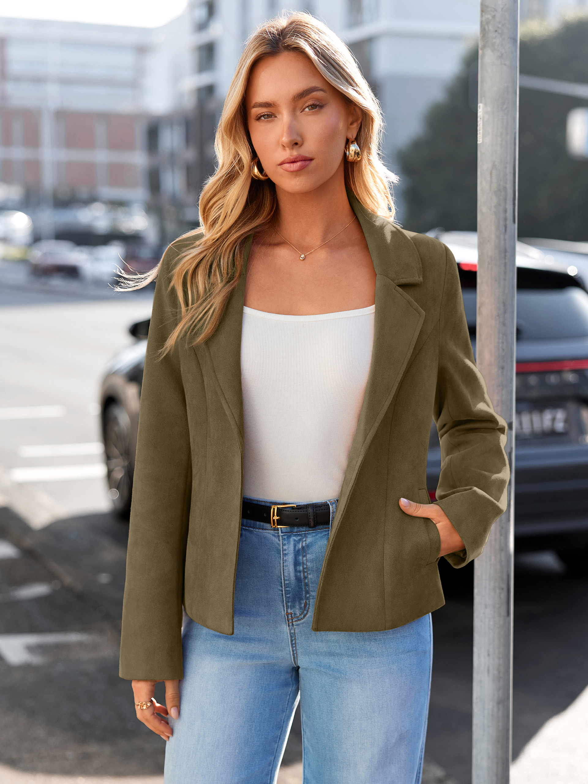 Lapel Collar Cropped Faux Suede Moto Jacket
