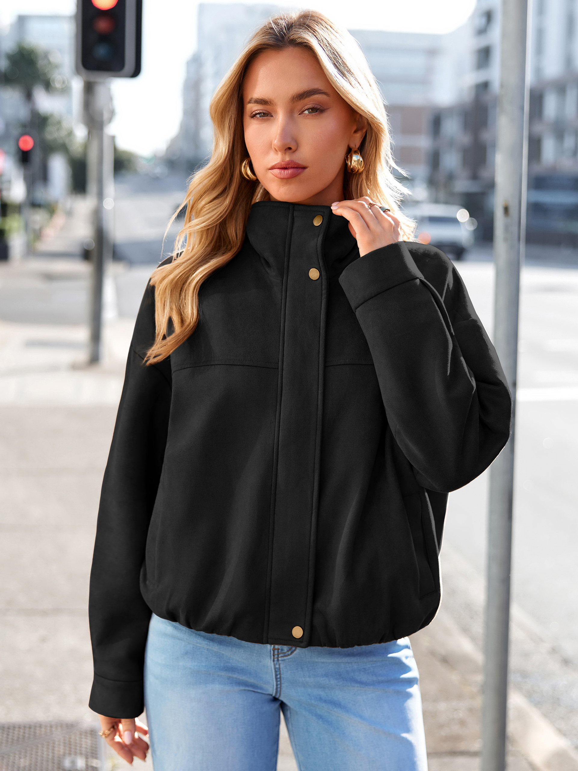 Casual Lapel Zip Front Faux Suede Bomber Jacket