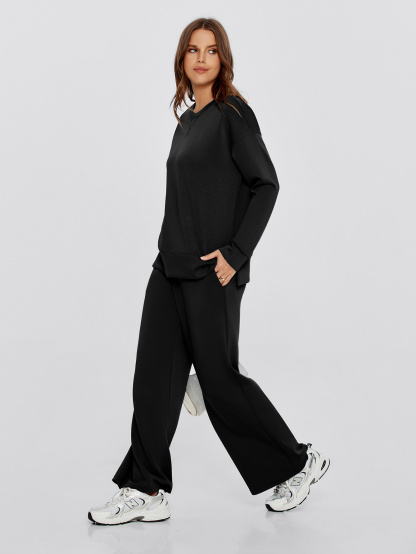 Crew Neck Pullover Two Piece Lounge Set