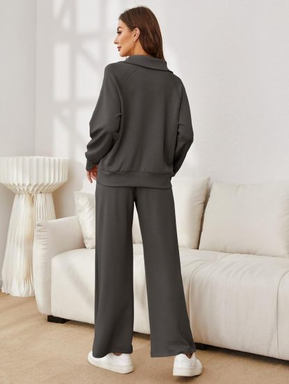 Glamaker Womens 2 Piece Outfits Sweatsuit Set Oversized Half Zip Sweatshirt Wide Leg Sweatpants Lounge Set Tracksuit