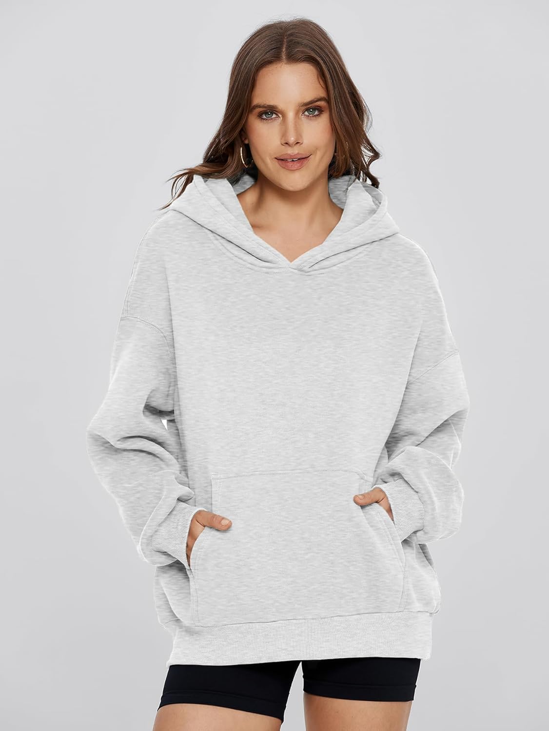 Cozy Fleece Oversized Pullover Hoodie - Light Grey