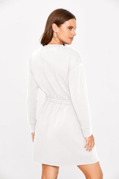 Glamaker Womens 2024 Fall Waistband Sweatshirt Dress Knit Long Sleeve Air Essential Crewneck Outfit Dress with Pockets-Glamaker