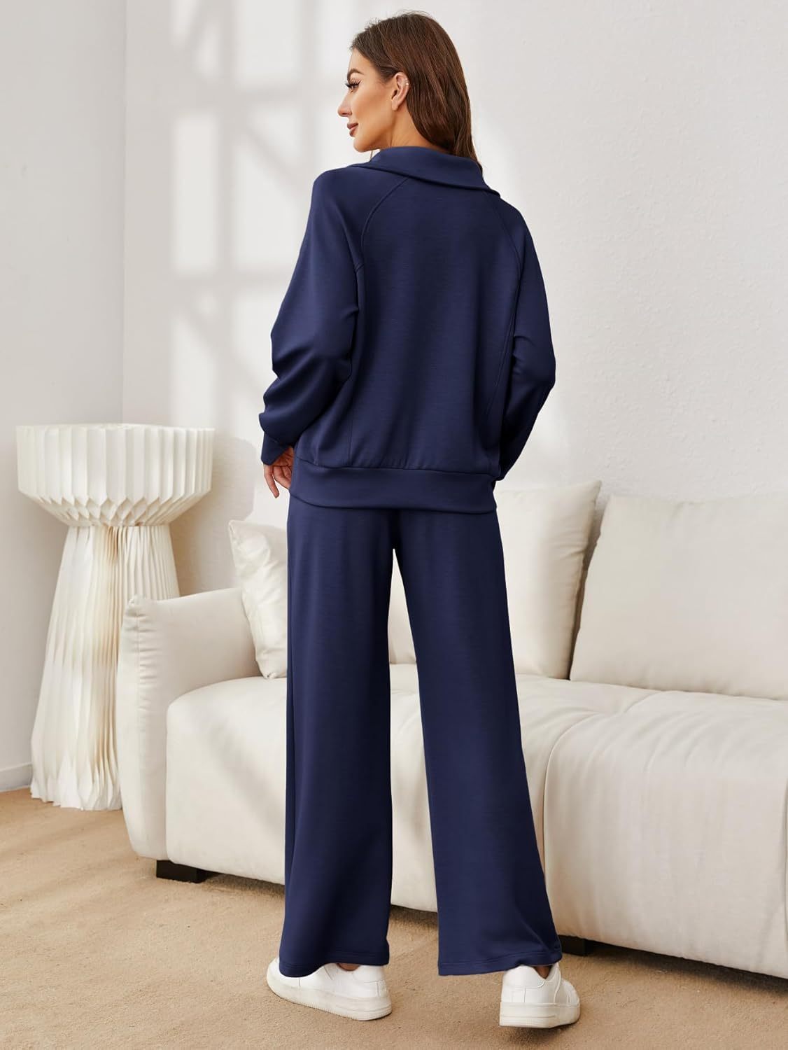 Glamaker Womens 2 Piece Outfits Sweatsuit Set Oversized Half Zip Sweatshirt Wide Leg Sweatpants Lounge Set Tracksuit