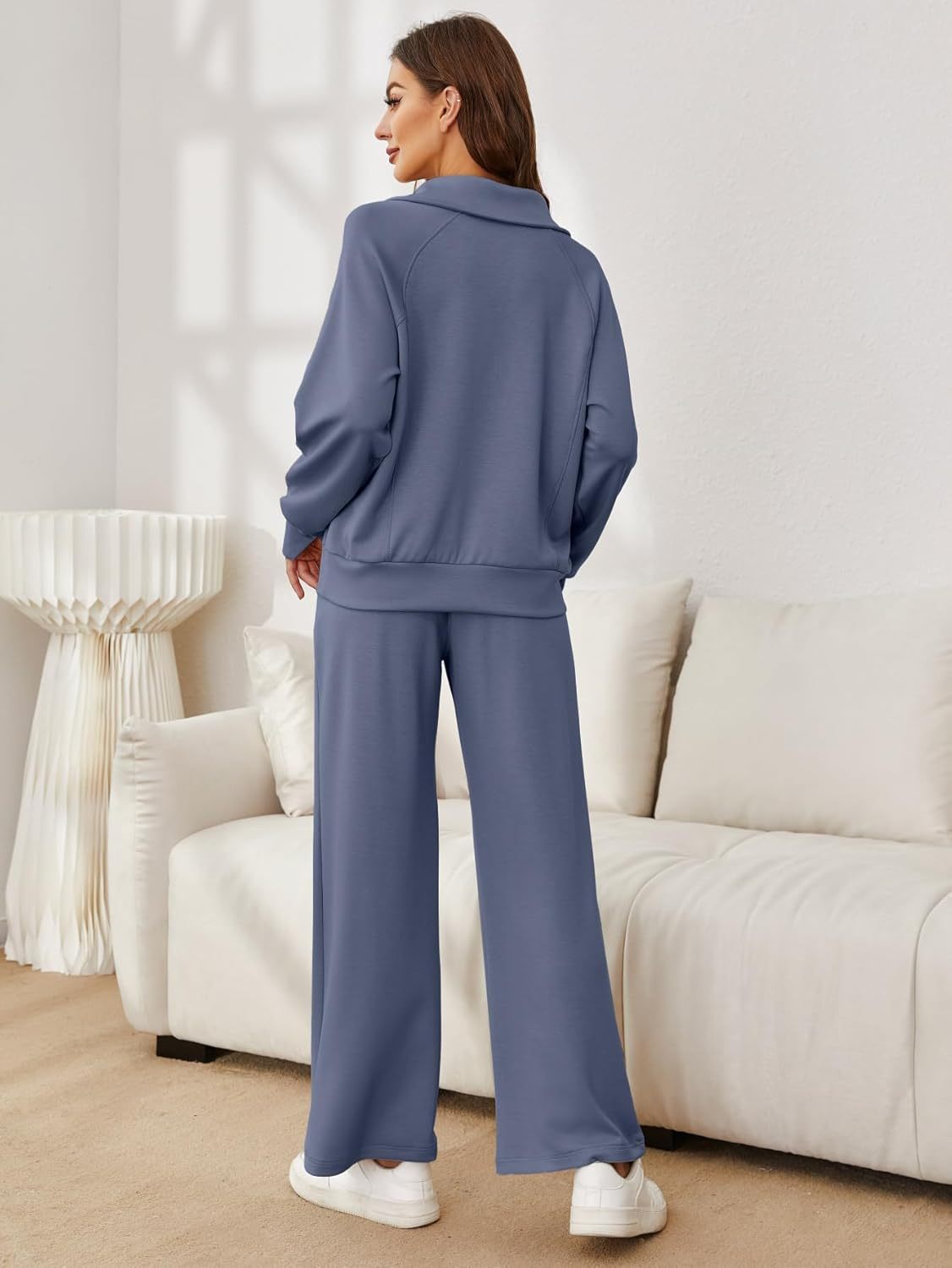 Glamaker Womens 2 Piece Outfits Sweatsuit Set Oversized Half Zip Sweatshirt Wide Leg Sweatpants Lounge Set Tracksuit