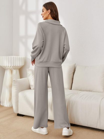 Glamaker Womens 2 Piece Outfits Sweatsuit Set Oversized Half Zip Sweatshirt Wide Leg Sweatpants Lounge Set Tracksuit