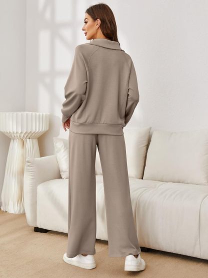 Glamaker Womens 2 Piece Outfits Sweatsuit Set Oversized Half Zip Sweatshirt Wide Leg Sweatpants Lounge Set Tracksuit