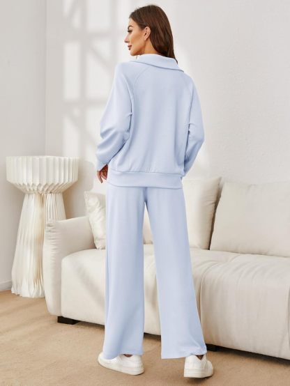 Glamaker Womens 2 Piece Outfits Sweatsuit Set Oversized Half Zip Sweatshirt Wide Leg Sweatpants Lounge Set Tracksuit