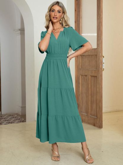 Somerset Flutter Sleeve Tiered Ruffle Maxi Dress - Teal