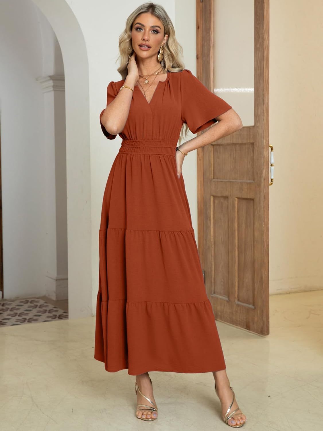 Somerset Flutter Sleeve Tiered Ruffle Maxi Dress - Orange