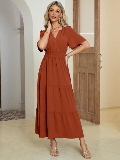 Somerset Flutter Sleeve Tiered Ruffle Maxi Dress - Orange