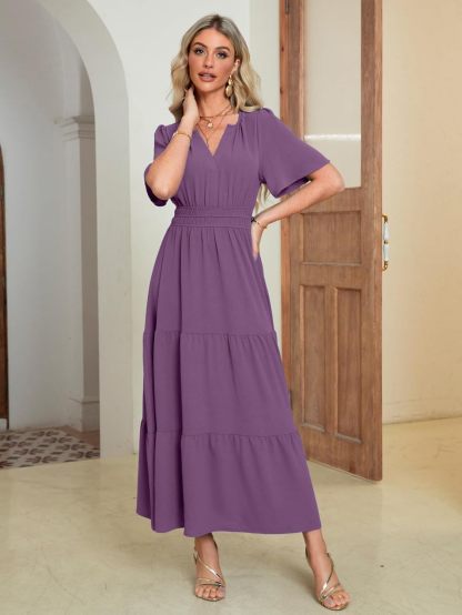 Somerset Flutter Sleeve Tiered Ruffle Maxi Dress - Prune Purple