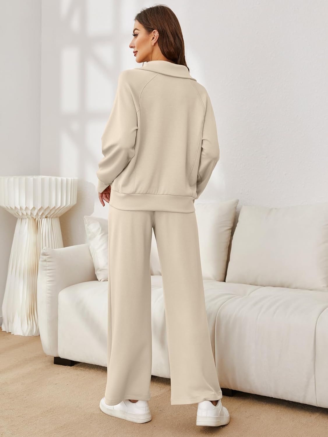 Glamaker Womens 2 Piece Outfits Sweatsuit Set Oversized Half Zip Sweatshirt Wide Leg Sweatpants Lounge Set Tracksuit