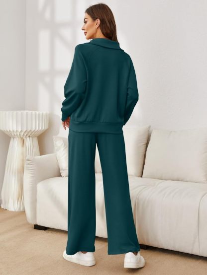 Glamaker Womens 2 Piece Outfits Sweatsuit Set Oversized Half Zip Sweatshirt Wide Leg Sweatpants Lounge Set Tracksuit