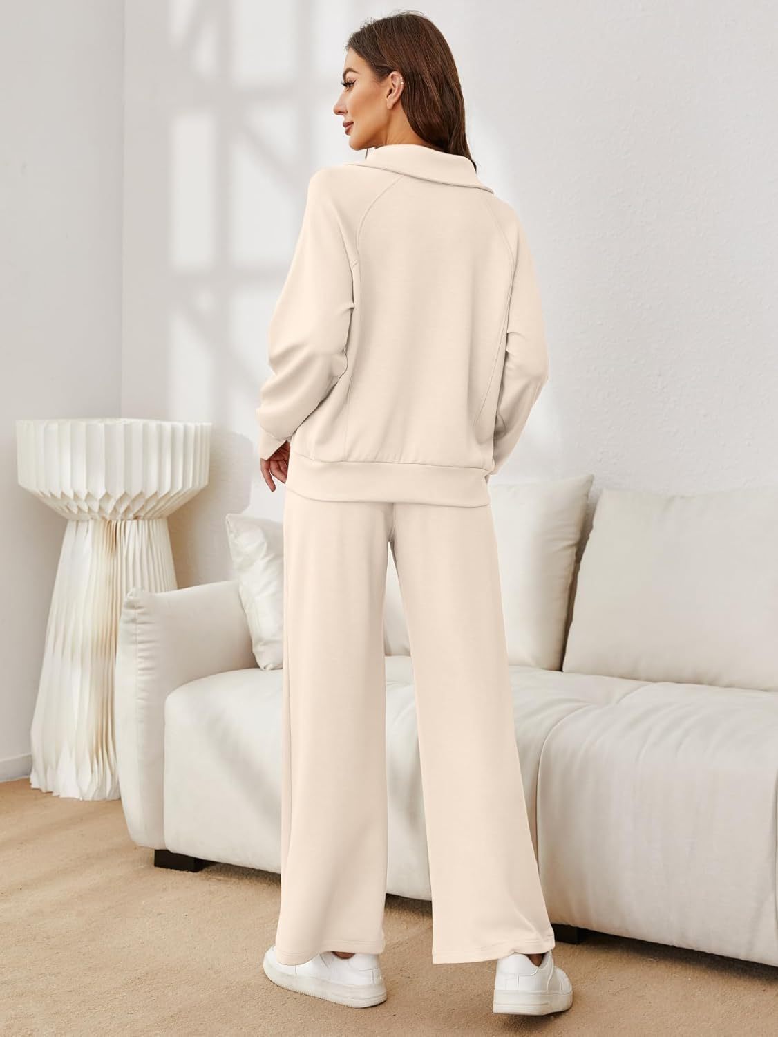 Glamaker Womens 2 Piece Outfits Sweatsuit Set Oversized Half Zip Sweatshirt Wide Leg Sweatpants Lounge Set Tracksuit