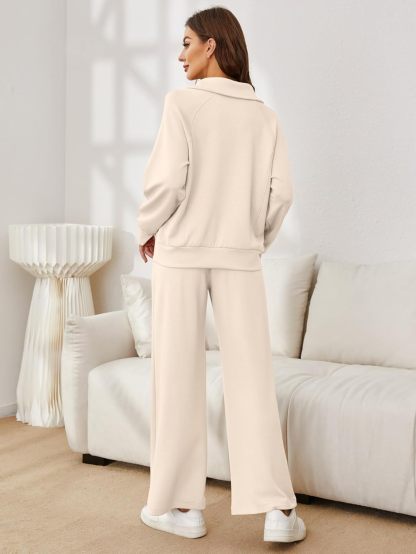 Glamaker Womens 2 Piece Outfits Sweatsuit Set Oversized Half Zip Sweatshirt Wide Leg Sweatpants Lounge Set Tracksuit