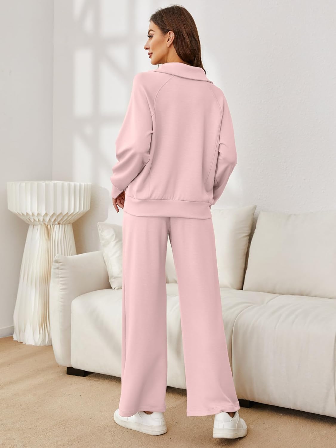 Glamaker Womens 2 Piece Outfits Sweatsuit Set Oversized Half Zip Sweatshirt Wide Leg Sweatpants Lounge Set Tracksuit