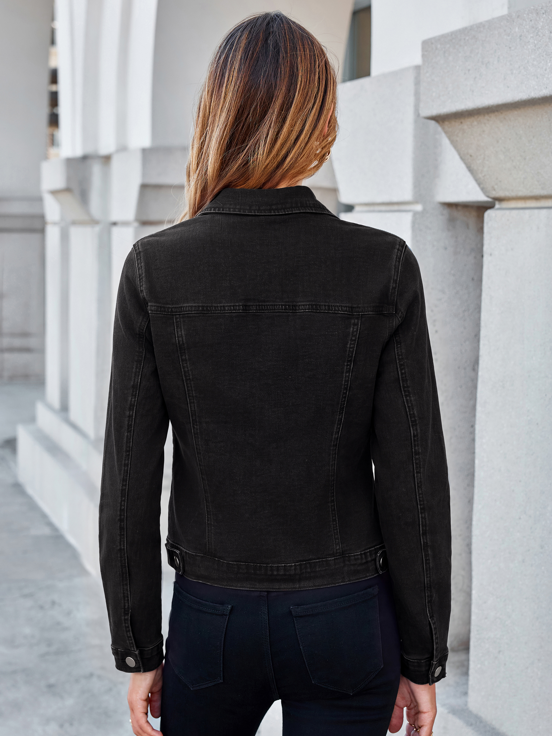 Cropped Button Down Stretch Fitted Denim Jacket