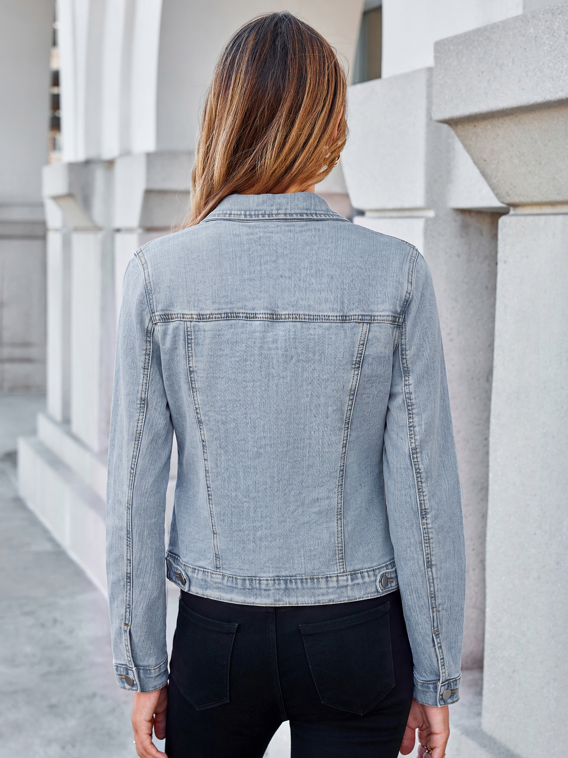 Cropped Button Down Stretch Fitted Denim Jacket