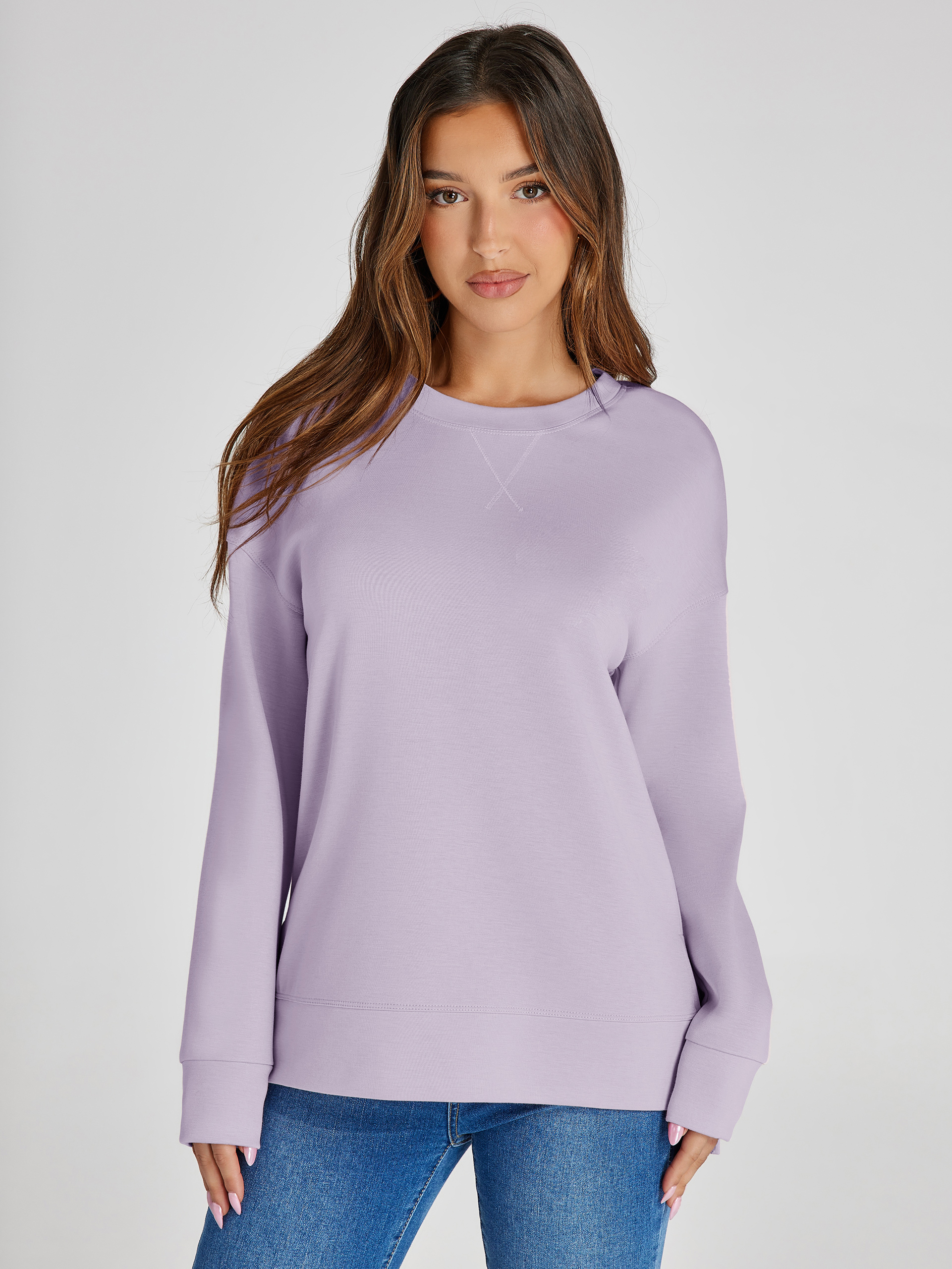 Crewneck Raglan Long Sleeve Loose Sweatshirt - Purple