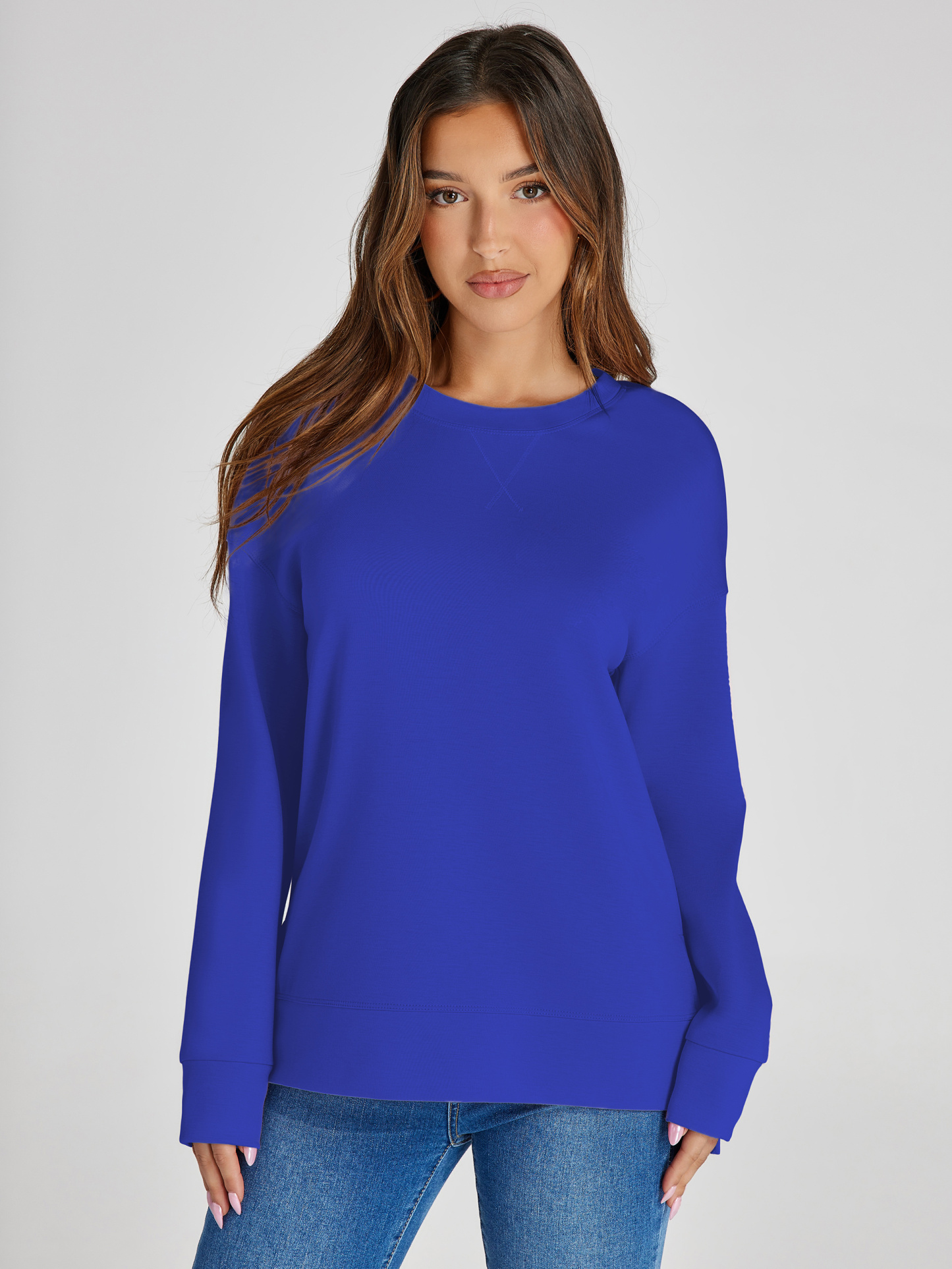 Crewneck Raglan Long Sleeve Loose Sweatshirt - Royal Blue