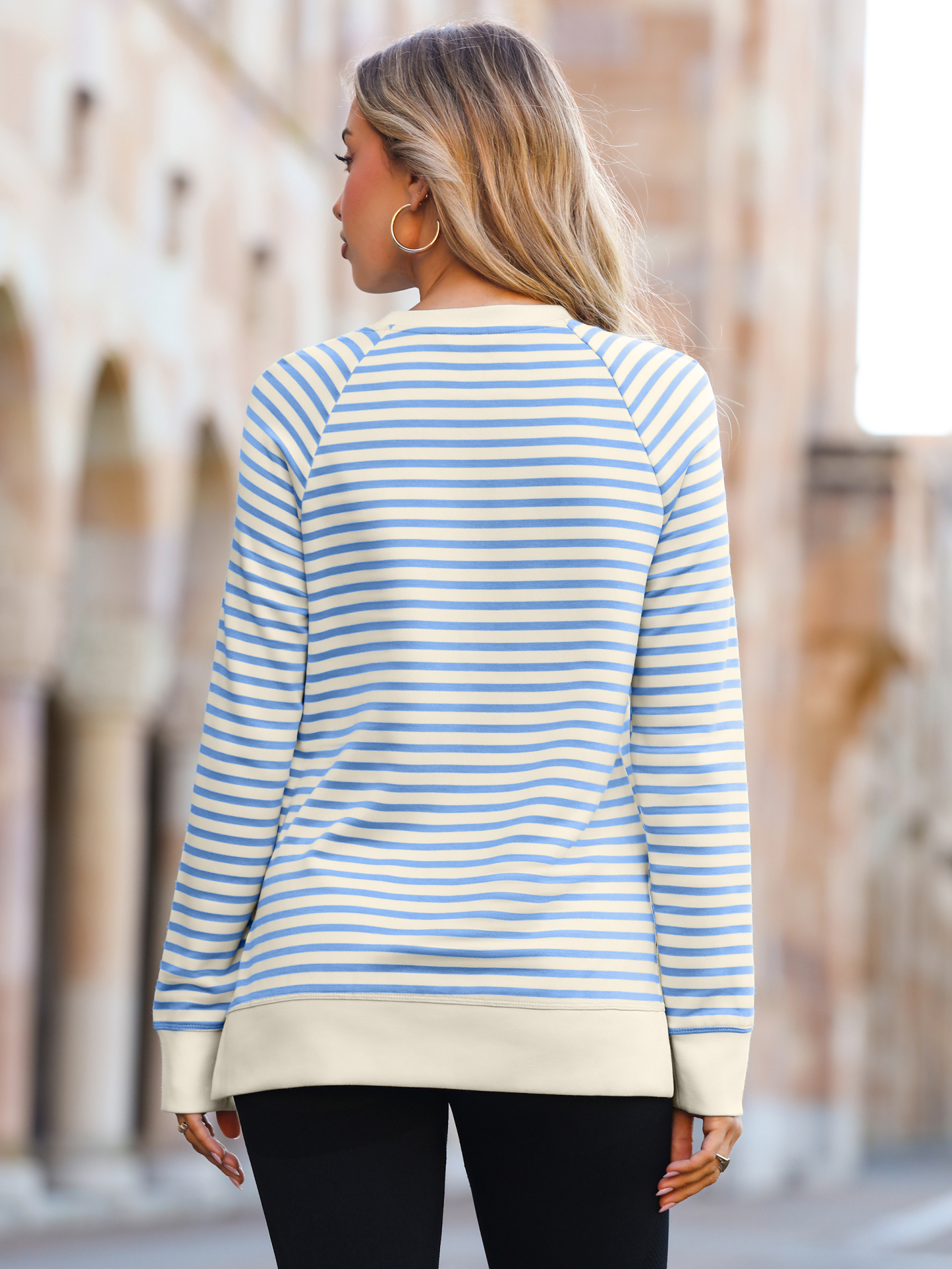 Striped Crewneck Raglan Long Sleeve Sweatshirt - Blue Stripe