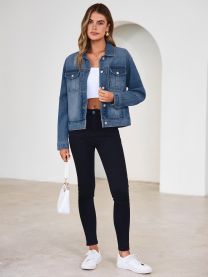 Classic Denim Trucker Jacket with Chest Pockets