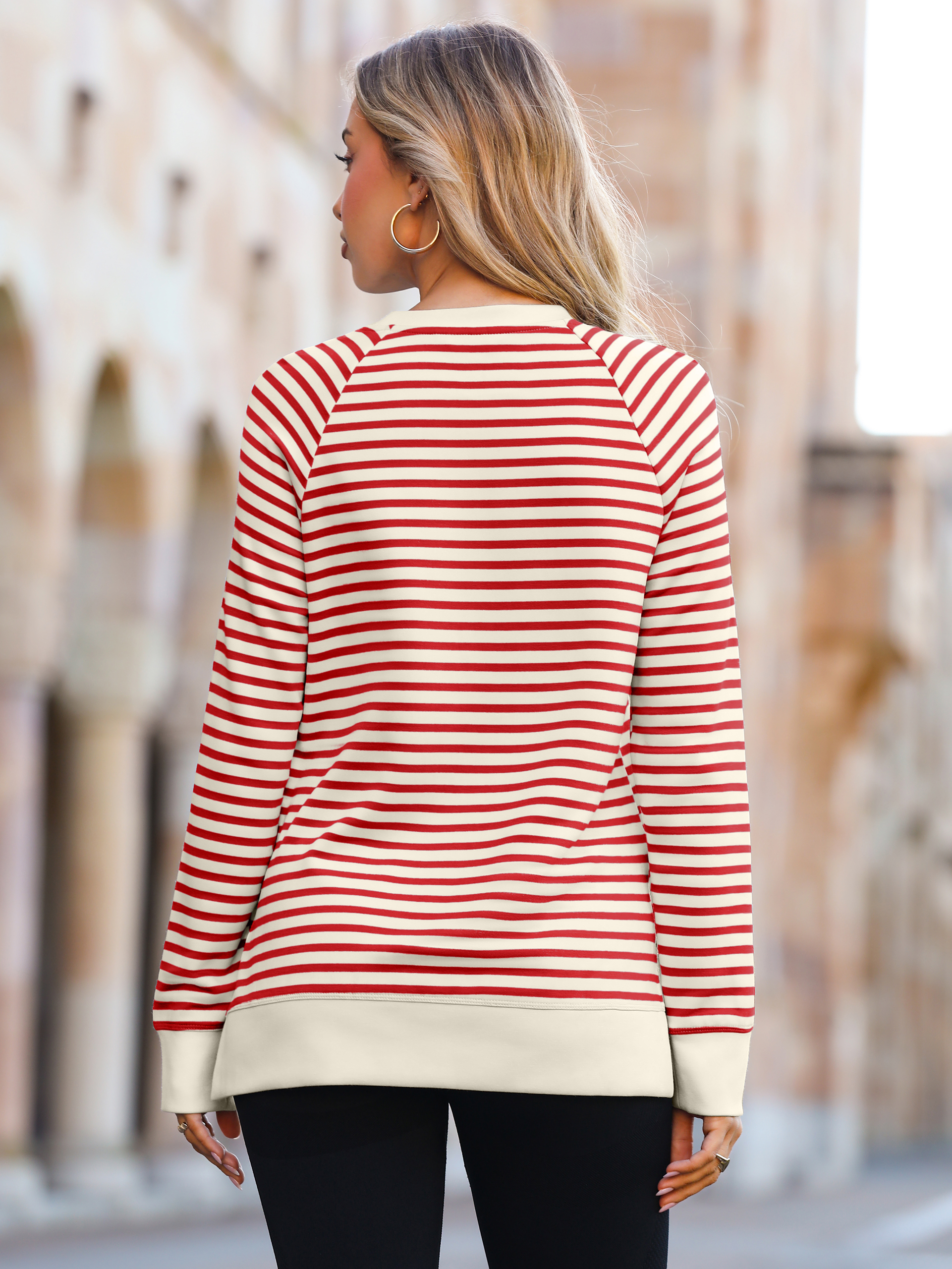 Striped Crewneck Raglan Long Sleeve Sweatshirt