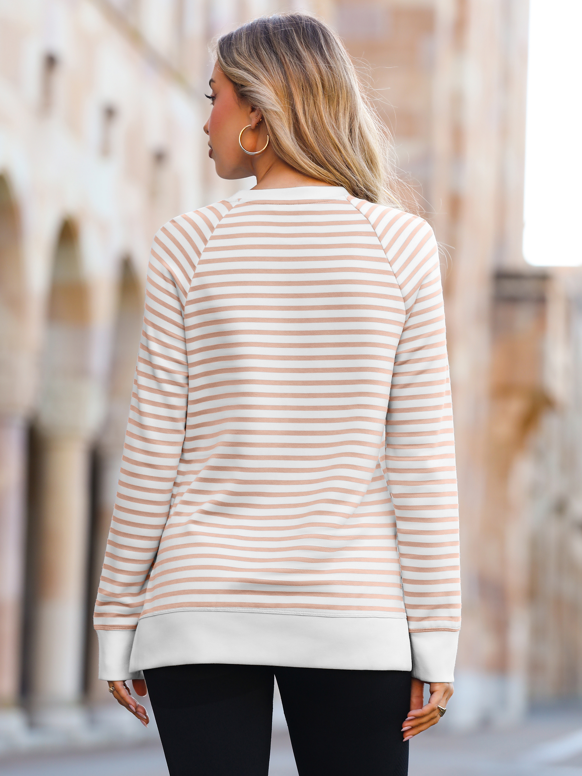 Striped Crewneck Raglan Long Sleeve Sweatshirt