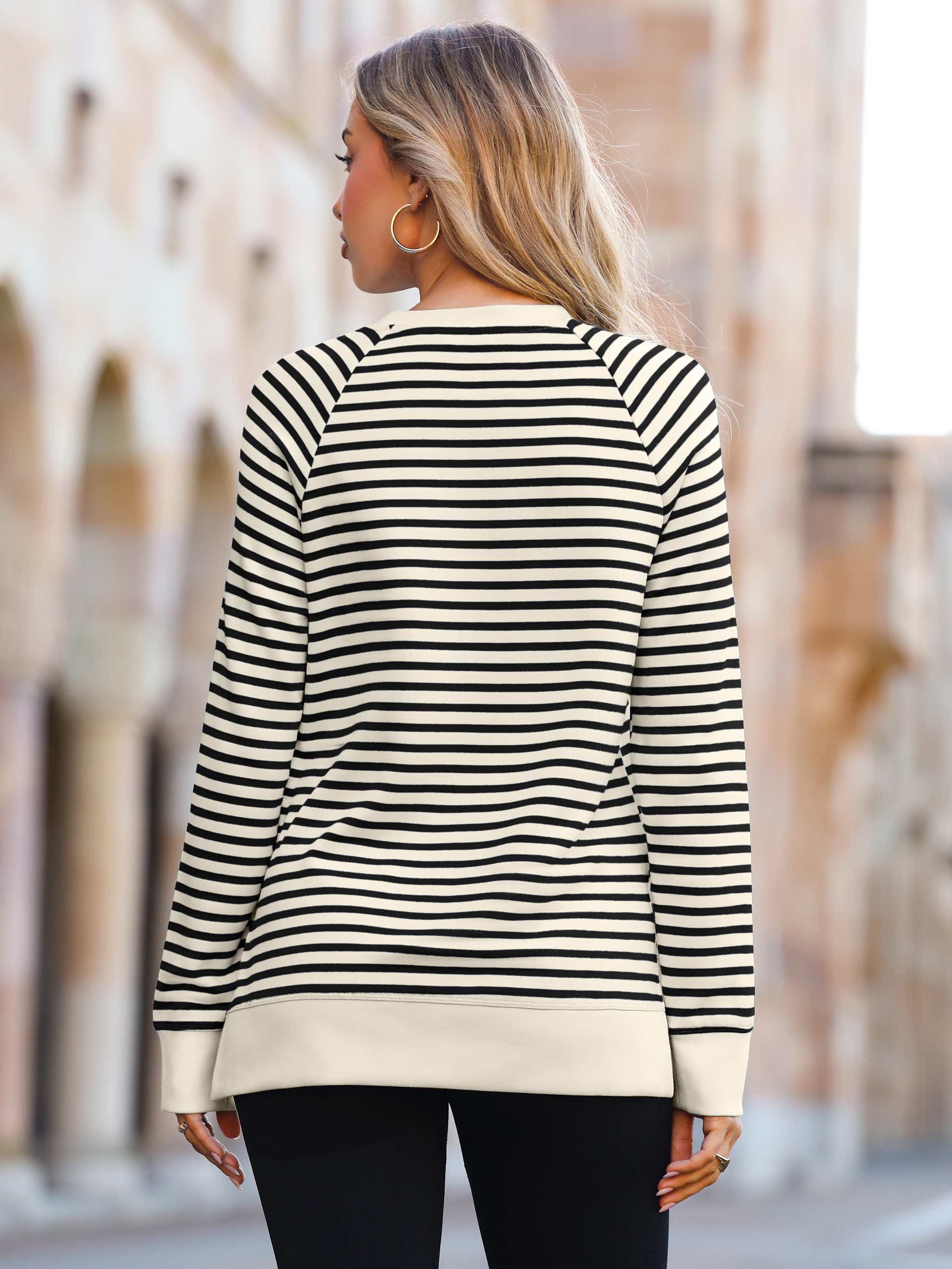 Striped Crewneck Raglan Long Sleeve Sweatshirt