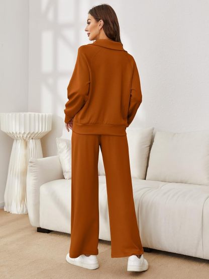 Glamaker Womens 2 Piece Outfits Sweatsuit Set Oversized Half Zip Sweatshirt Wide Leg Sweatpants Lounge Set Tracksuit
