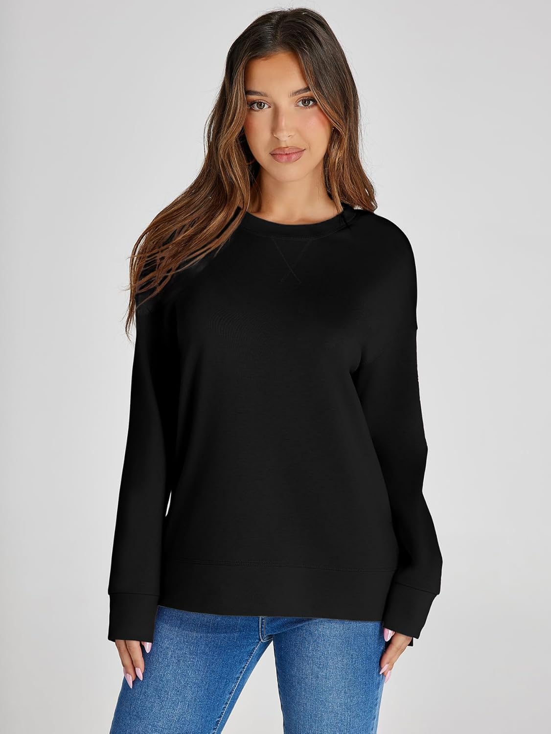 Crewneck Raglan Long Sleeve Loose Sweatshirt - Black