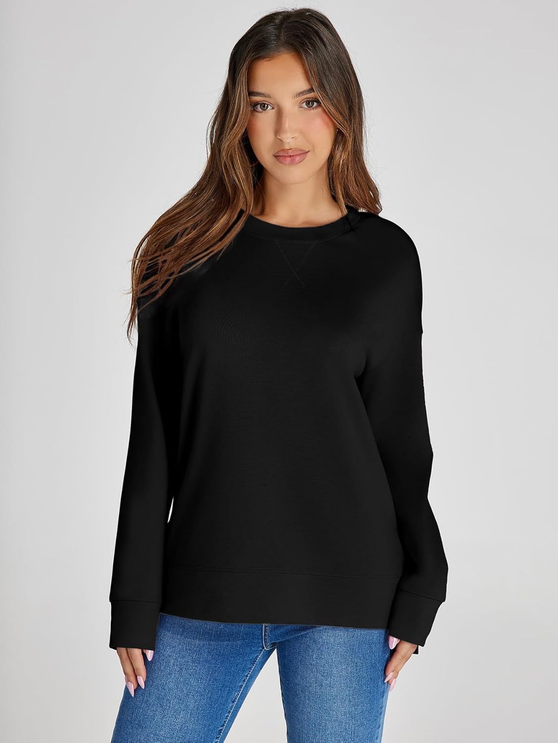 Crewneck Raglan Long Sleeve Loose Sweatshirt - Black