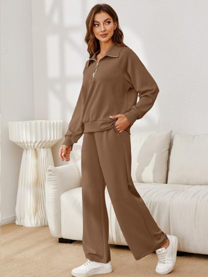 Glamaker Womens 2 Piece Outfits Sweatsuit Set Oversized Half Zip Sweatshirt Wide Leg Sweatpants Lounge Set Tracksuit