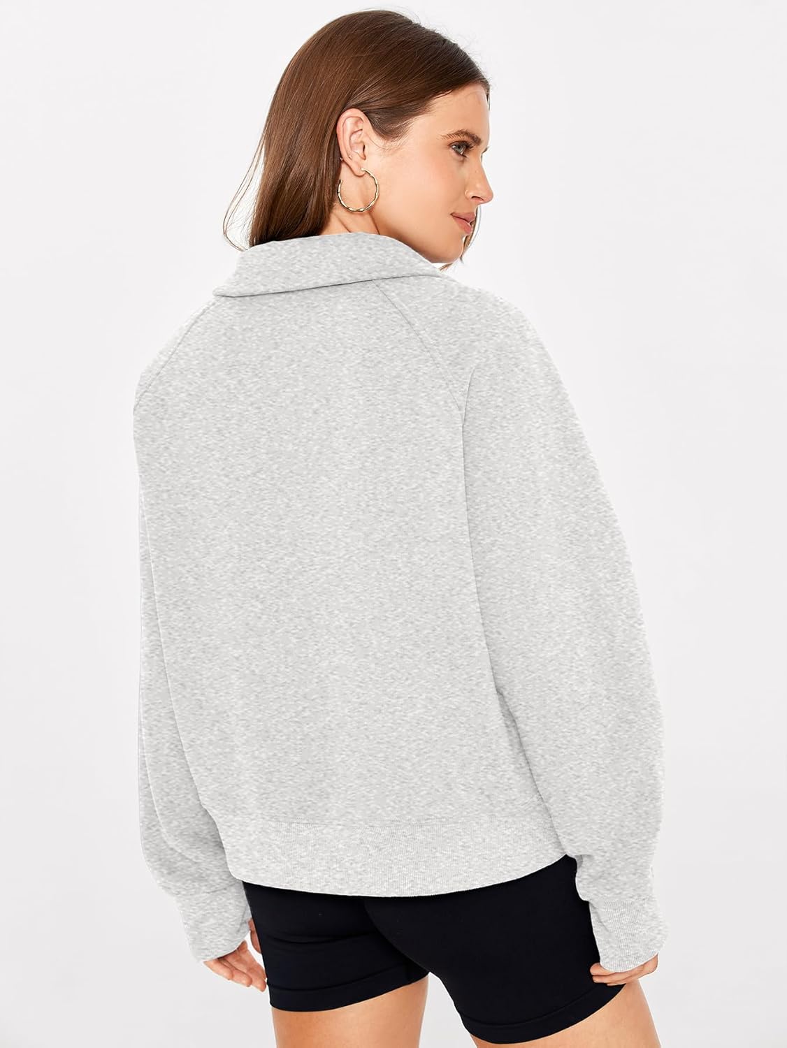 Half Zip Fleece Pullover Sweatshirt with Pockets - Light Grey