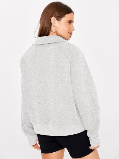 Half Zip Fleece Pullover Sweatshirt with Pockets - Light Grey