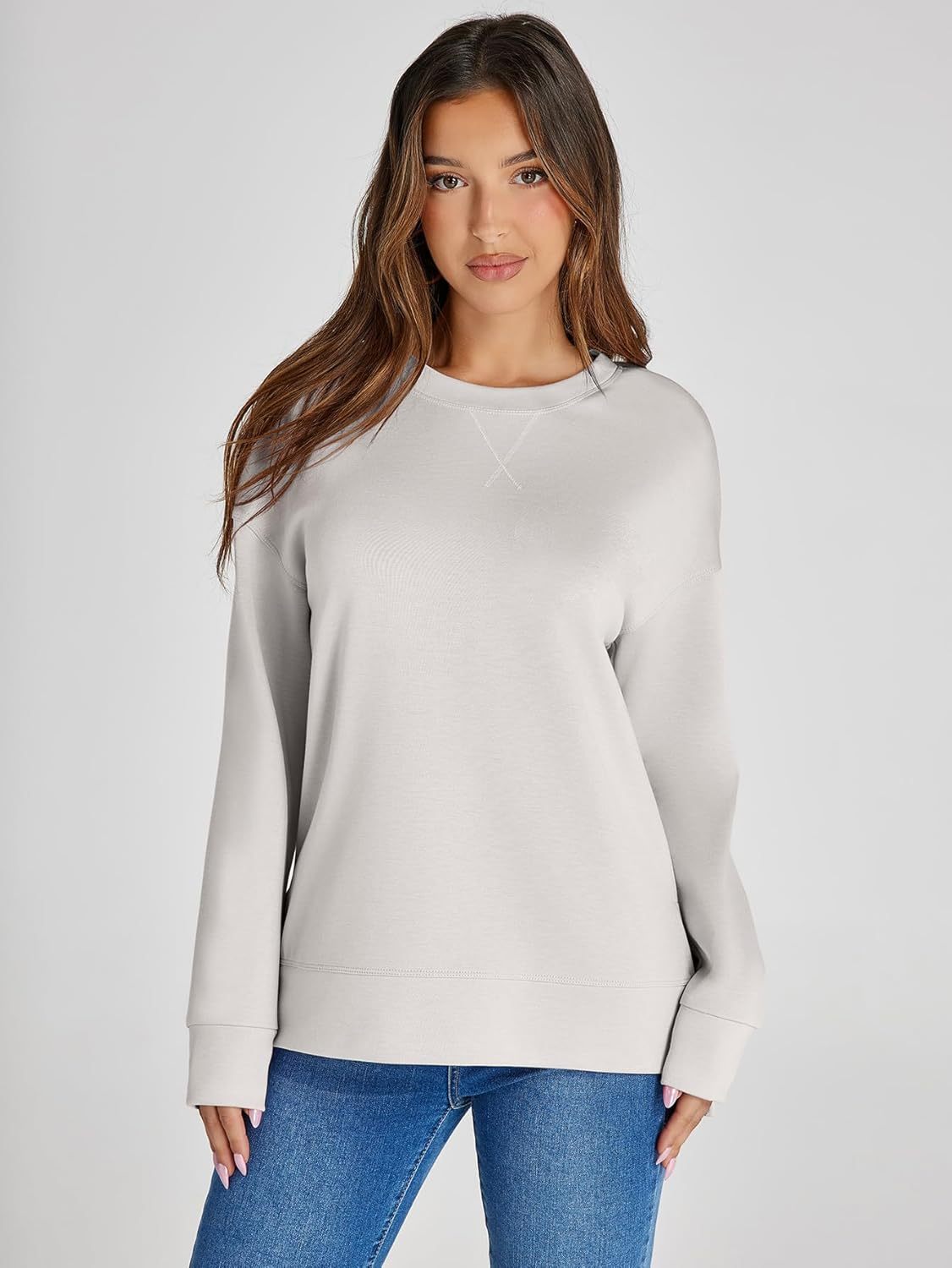 Crewneck Raglan Long Sleeve Loose Sweatshirt - Light Grey