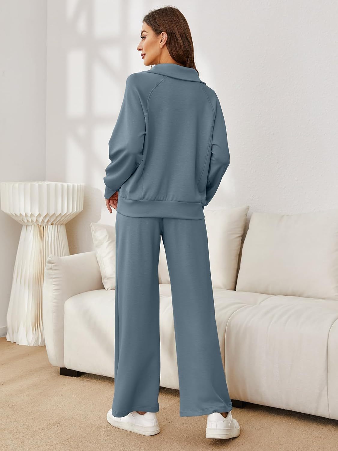 Glamaker Womens 2 Piece Outfits Sweatsuit Set Oversized Half Zip Sweatshirt Wide Leg Sweatpants Lounge Set Tracksuit