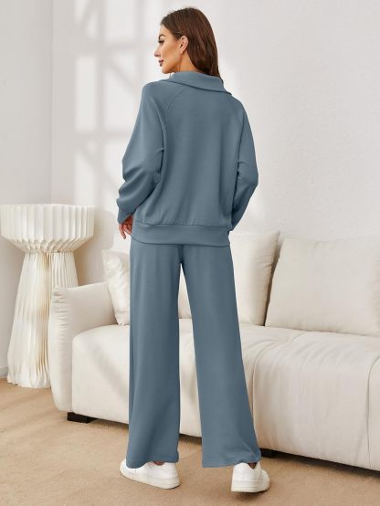 Glamaker Womens 2 Piece Outfits Sweatsuit Set Oversized Half Zip Sweatshirt Wide Leg Sweatpants Lounge Set Tracksuit