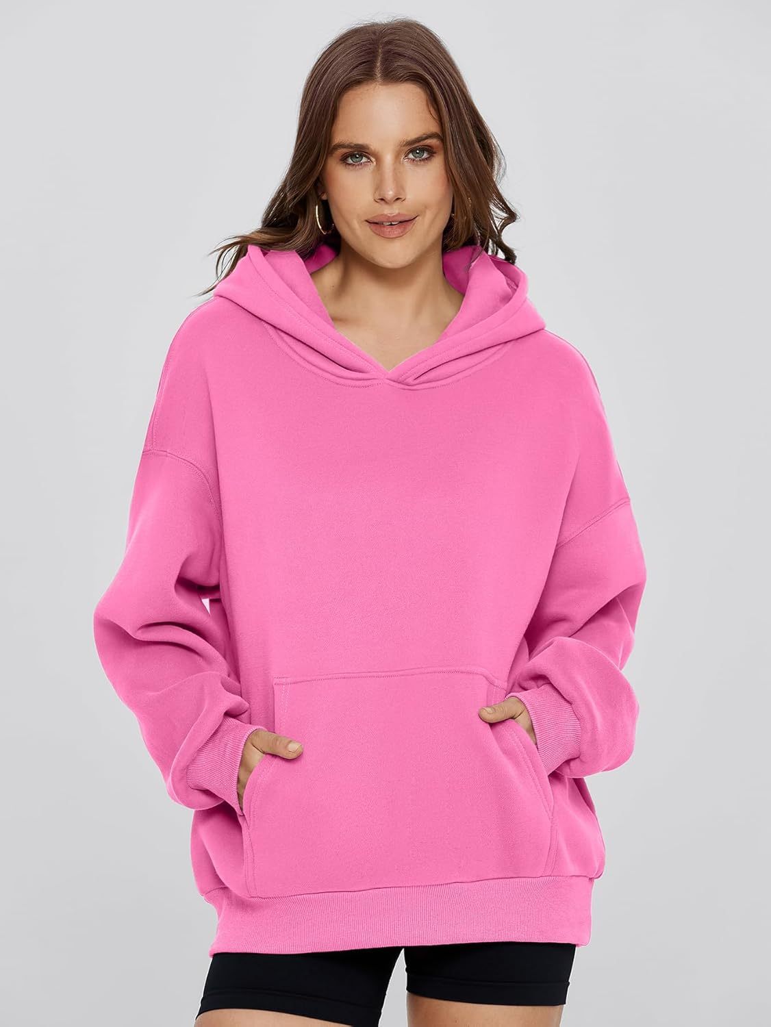 Cozy Fleece Oversized Pullover Hoodie - Pink