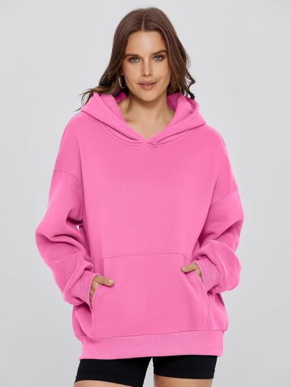 Cozy Fleece Oversized Pullover Hoodie - Pink