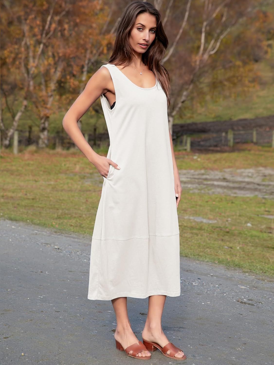 Natural Cotton Sleeveless Summer Sundress - White